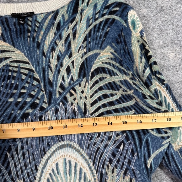 Talbots Petite Pure Cashmere Sweater Peacock Feather Print Quiet Luxury Size SP - Picture 8 of 15